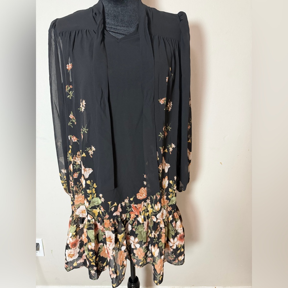 Tahari ASL Black Dress with Pleated Details